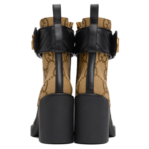 Gucci Beige & Black GG Marmont Combat Ankle Boots  Leather Canvas 38.5 - Picture 6 of 10
